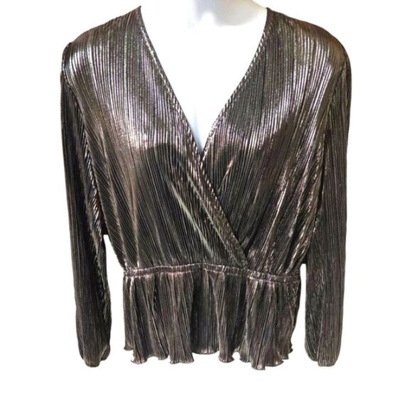 ON 34th Women's Metallic Plus Size Pleated Surplice V-neck Peplum Top. - Picture 1 of 16